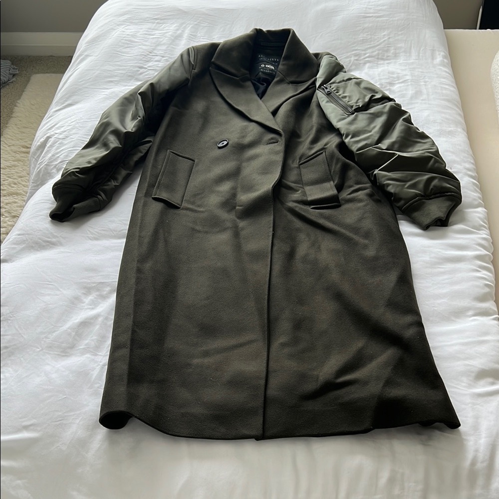 All Saints Green Trench Coat Classic Design